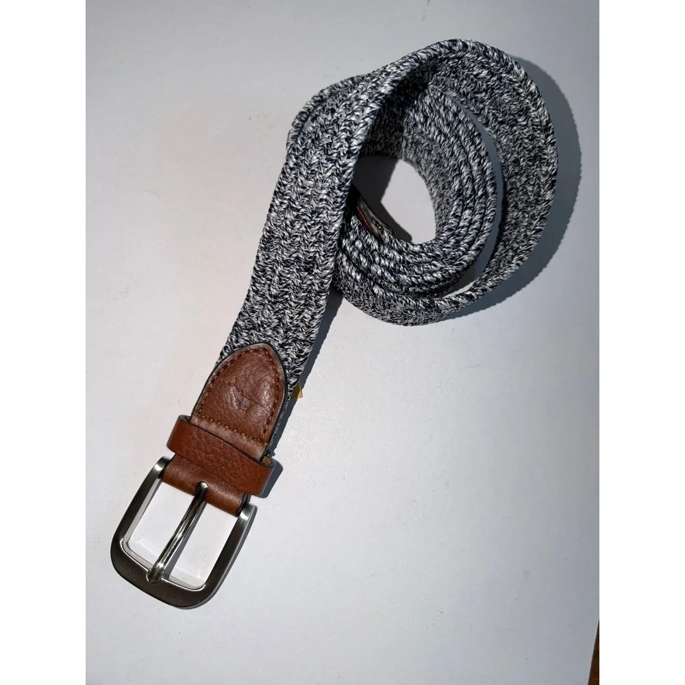 Tommy Bahama Belt Mens 2XL Blue White Woven Braided w/Leather Trim Casual
